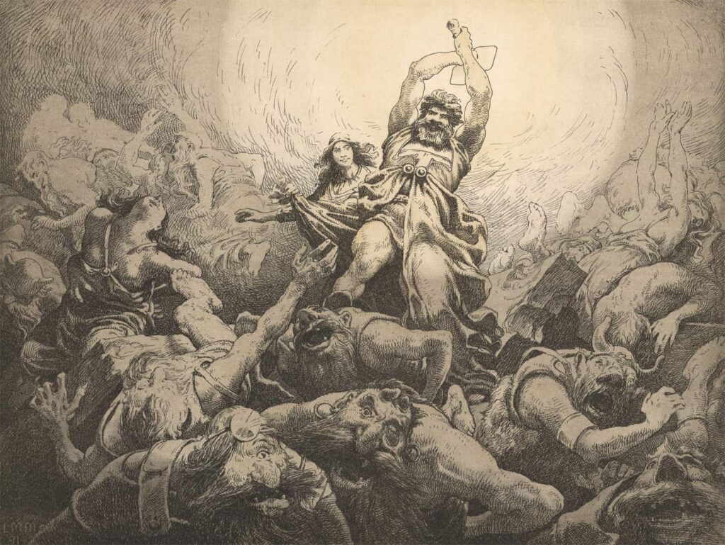 Thor bekæmper jætter.